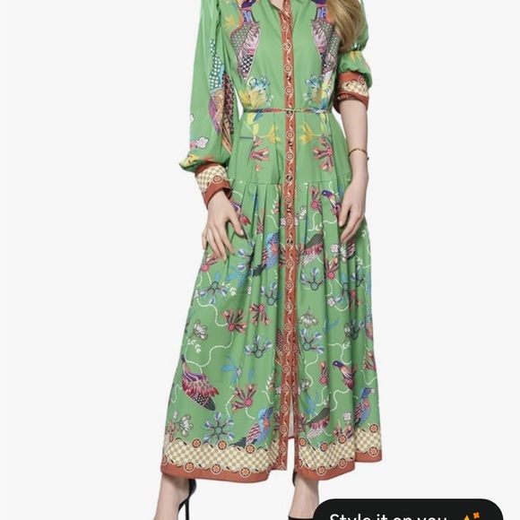 Chic Green Patterned Maxi Dress - Picture 10 of 10